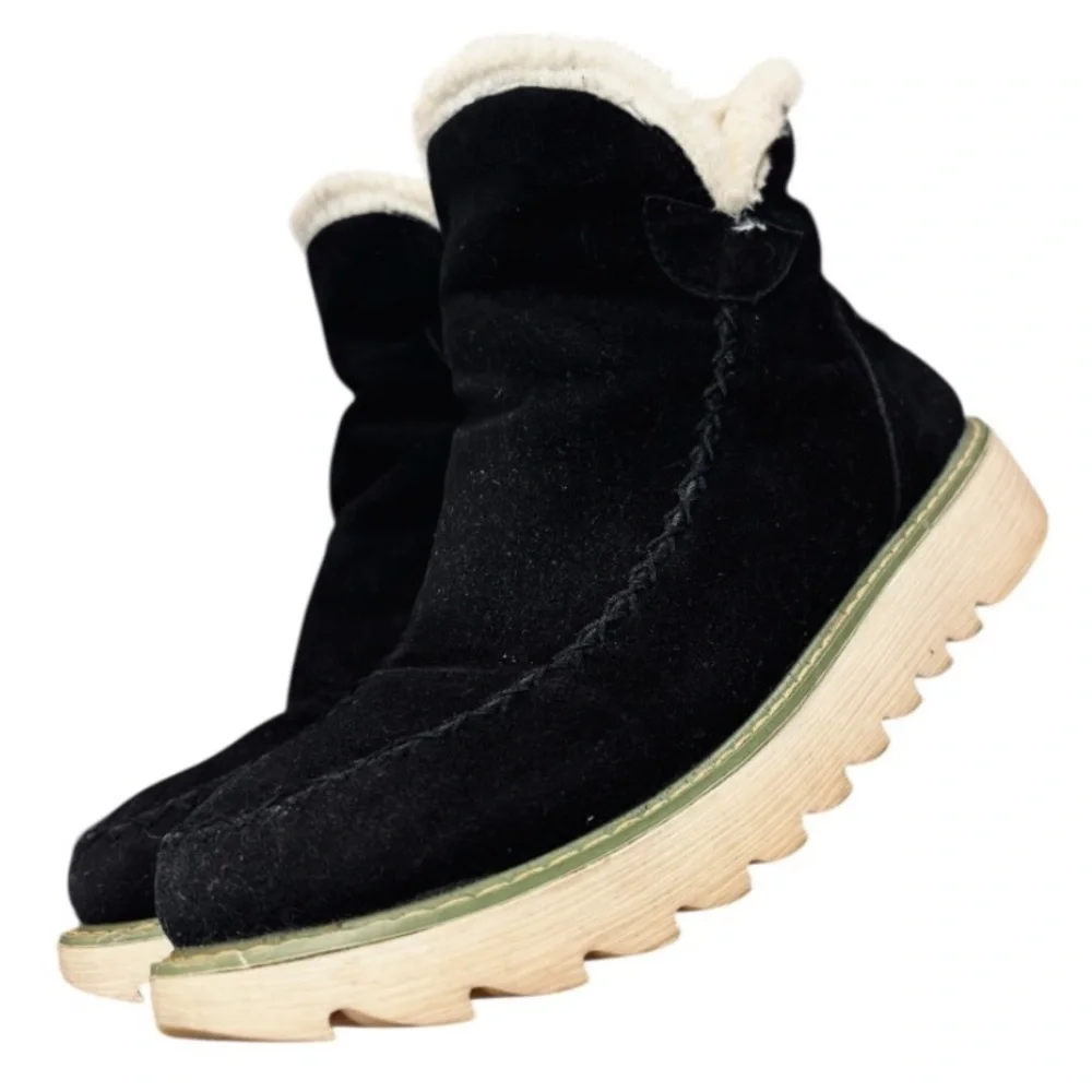 AVSTCFS Sport Women’s Black Suede Ankle Pull On Boots with Cream Fur Lining